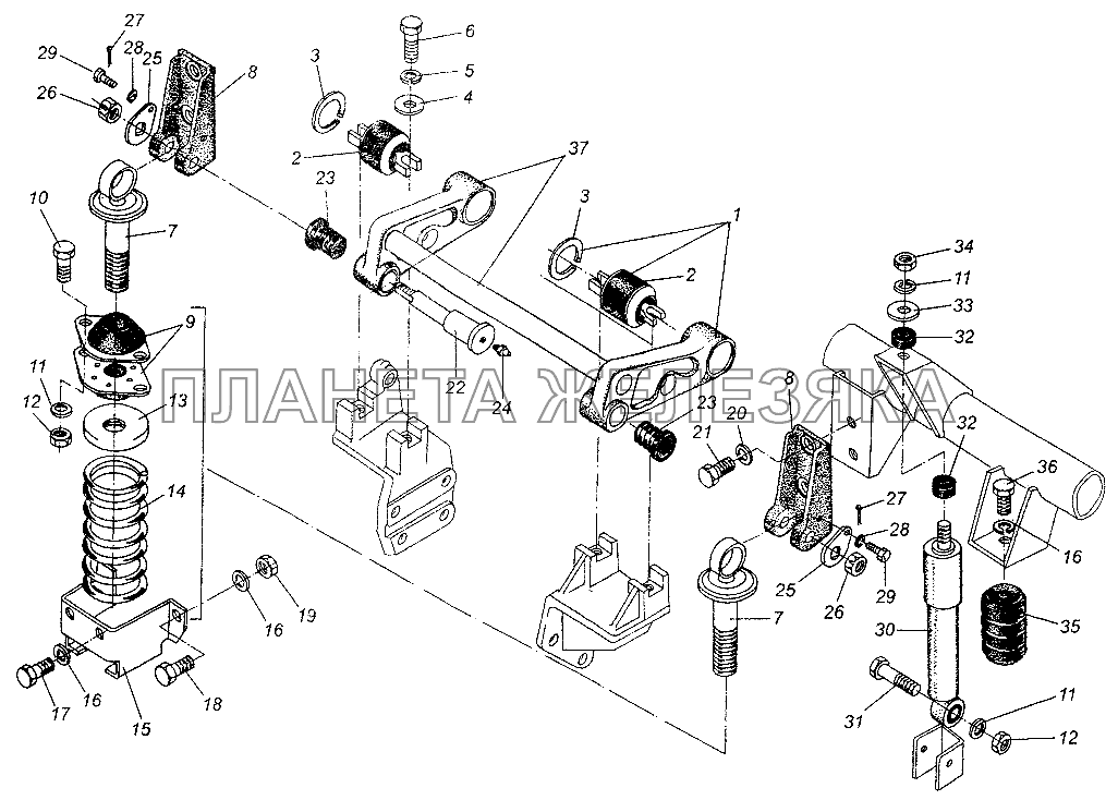 Переднее подрессоривание кабины МАЗ-54326